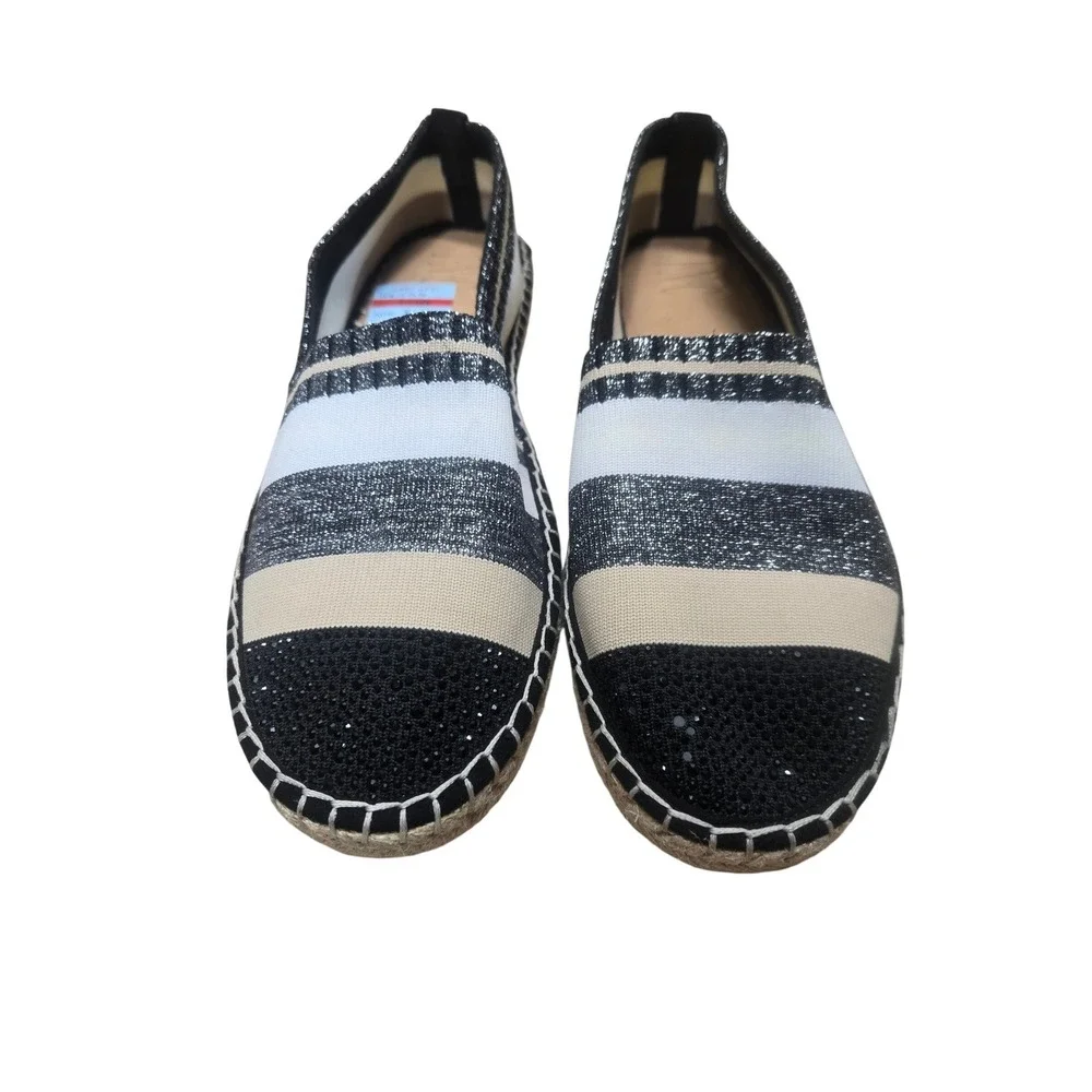 INC International Concepts Corvina Striped Sequin Espadrille Flats Black Tan 8.5